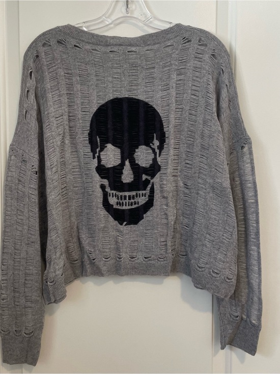 Skull Cashmere Sweaters - Skull Cashmere Open Knit Skull Sweater Gray Size M NWT Rocker Chic
